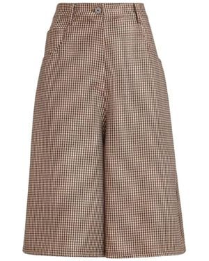 Brunello Cucinelli Sparkling Virgin Wool Houndstooth Long Bermuda Shorts With Monili - Brown