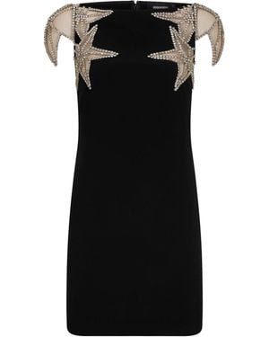 DSquared² Star-Embellished Straight Hem Mini Dress - Black
