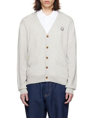 Maison Kitsuné Maison Kitsuné Fox Head Patch Knitted Cardigan - Grey