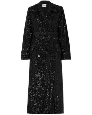 Self-Portrait Sequined Double Breasted Coat - Black