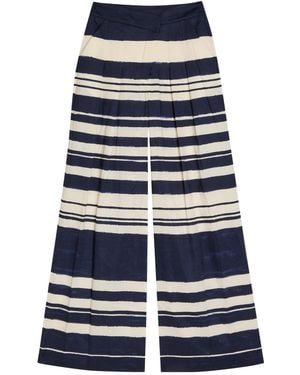 Veronica Beard Striped Linen Wide-Leg Trousers - Blue