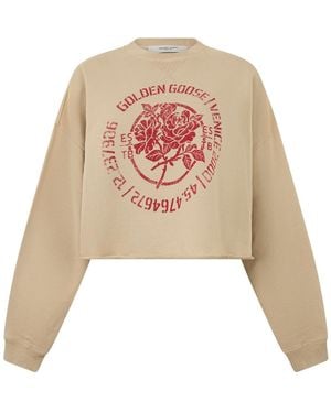 Golden Goose Cropped Logo-Print Jumper - Natural