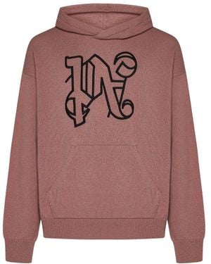 Palm Angels Monogram Embroidered Knitted Hoodie - Pink