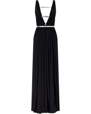 Alaïa Metallic Elaphe-Trimmed Pleated Jersey Gown - Black