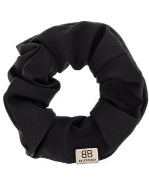 Balenciaga Logo Patch Hair Scrunchie - Black