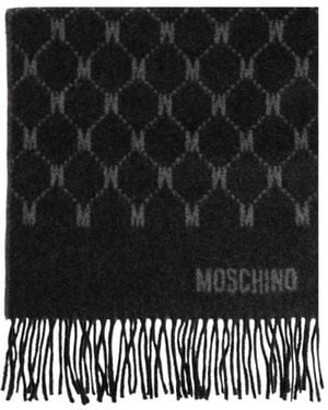 Moschino Monogram Fringed Knitted Scarf - Black