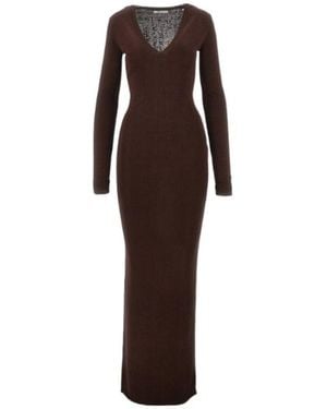 Entire studios Long Sleeve V-Neck Knitted Dress - Brown