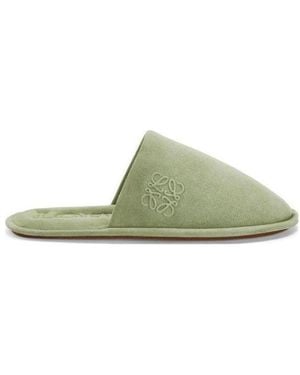 Loewe Suede Sheepskin Slippers - Green