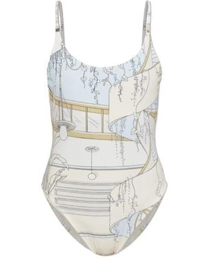 Tory Burch Graphic-Print Scoop-Neck Swimsuit - White
