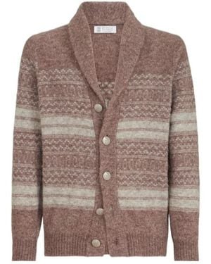 Brunello Cucinelli Alpaca, Cashmere And Wool Nordic-Jacquard Cardigan - Brown