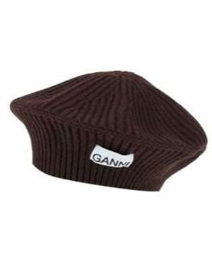 Ganni Plain Color Hats - Brown