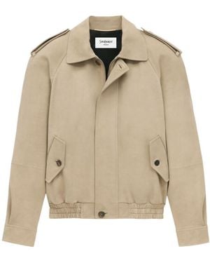 Saint Laurent Button Detailed Bomber Jacket - Natural