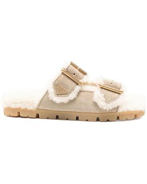 Prada Triangle-Logo Open-Toe Sandals - Natural