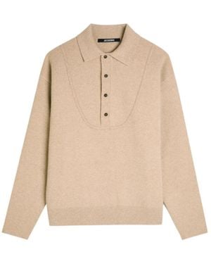 Jacquemus La Pallone Melange Wool And Cashmere-Blend Polo Sweater - Natural