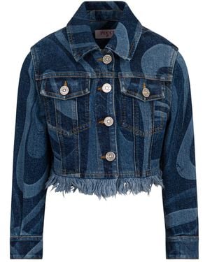 PUCCI Junior Long Sleeved Fringed Denim Jacket - Blue