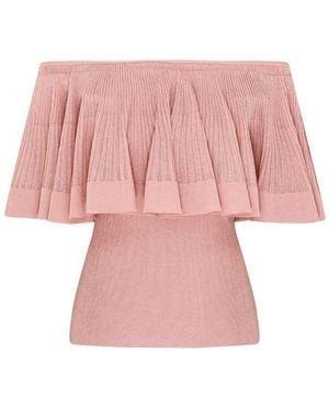 Zimmermann Pleated Ruffle Knit Top - Pink