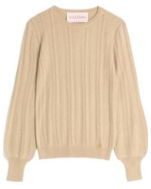 Valentino Logo Plaque Crewneck Jumper - Natural
