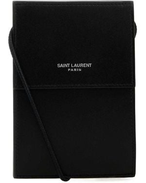 Saint Laurent Logo Printed Foldover Top Shoulder Bag - Black
