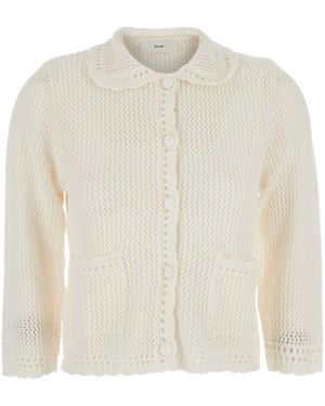 DUNST Crochet Collared Cropped Cardigan - White