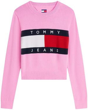 Tommy Hilfiger Tommy Flag Crew Neck Jumper - Pink