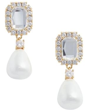 Self-Portrait Crystal Pearl Drop Earrings - White