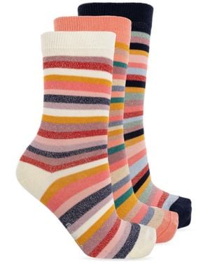 Paul Smith Three Pack Of Cotton Socks With Lurex Thread - White