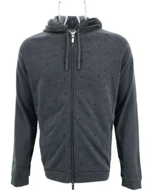 Armani Collezioni Long-Sleeved Zipper Hooded Jumper - Grey