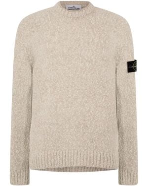 Stone Island Crew Neck Textured Knit Jumper - Natural