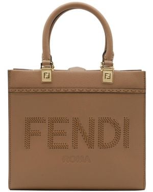 Fendi Sunshine Lace-Up Logo Small Top Handle Bag - Brown