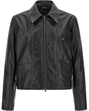 Amiri Leather Jacket With Zip - Black