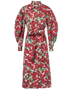 Carolina Herrera Floral Cotton-Blend Shirt Dress - Red