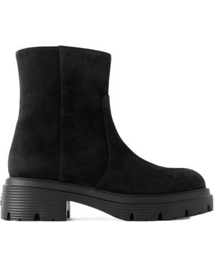 Stuart Weitzman Solid Color Suede Ankle Boots - Black