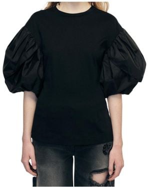 Simone Rocha Sculpted Petal Sleeve Contrast T-Shirt - Black