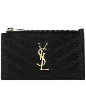Saint Laurent Cassandre Matelassé Zipped Fragments Card Case - Black