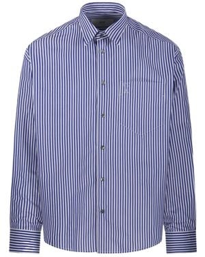 Ami Paris Ami De Coeur-Embroidered Stripe-Pattern Shirt - Blue