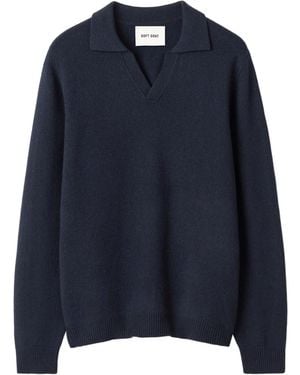 Soft Goat Cashmere Polo Jumper - Blue