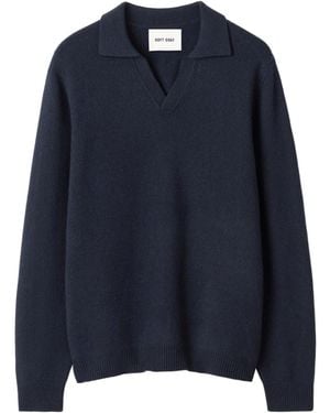 Soft Goat Cashmere Polo Jumper - Blue
