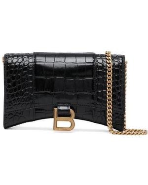 Balenciaga Embossed Logo Plaque Chain Wallet - Black