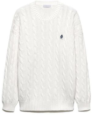 Prada Logo-Embroidered Crewneck Jumper - White