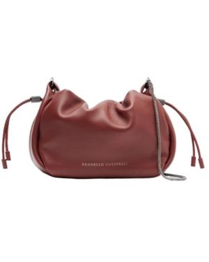 Brunello Cucinelli Mellow Mini Leather Crossbody Bag - Red