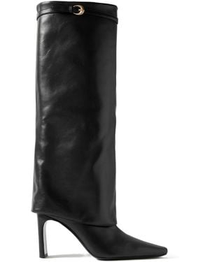STAUD Buckled Leather Knee Boots - Black