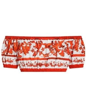 Dolce & Gabbana Majolica-Printed Poplin Top - Red
