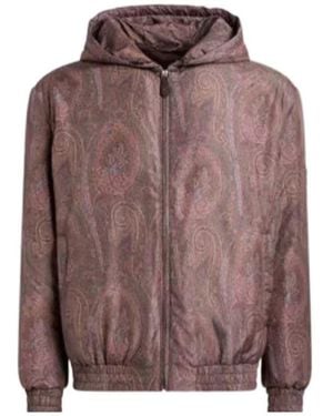 Etro Padded Bomber Jacket With Hood And Arnica Motif - Brown