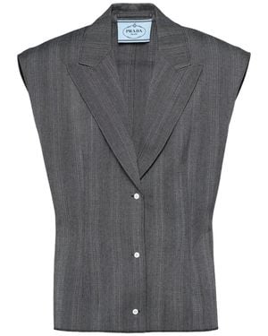 Prada Striped Pattern Belted Vest - Grey