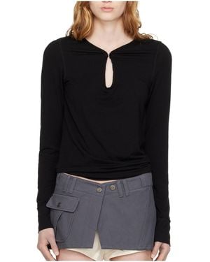 OPEN YY Hook Henley Long-Sleeve Top - Black