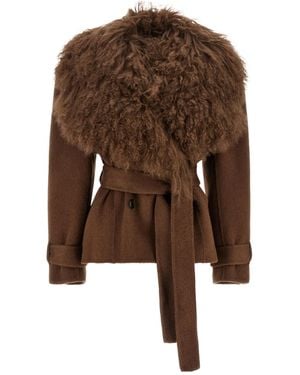GIUSEPPE DI MORABITO Shearling Collar Cropped Coat - Brown