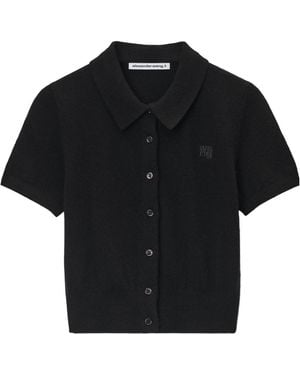 T By Alexander Wang Logo Embroidered Cropped Polo Shirt - Black