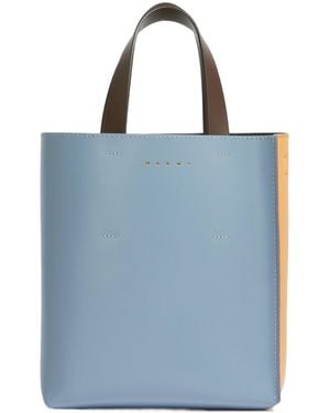 Marni Logo Printed Two-Toned Tote Bag - Blue
