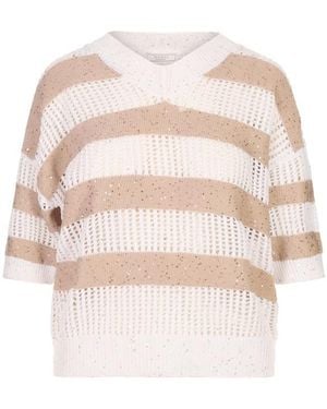 Peserico Sequin Embellished Striped Jumper - White