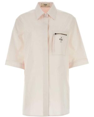 Fendi Logo Printed Short-Sleeved Shirt - White